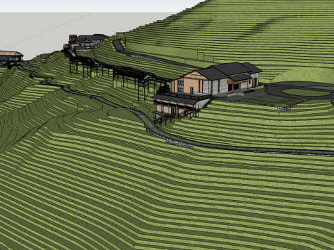 Terraced fields and houses Modelo 3D