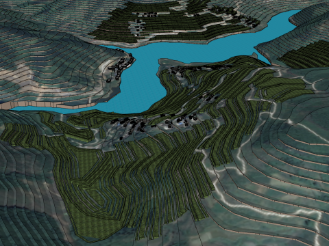 Terraced fields and reservoirs 3D Model