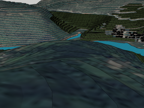 Terraced fields and reservoirs 3D Model