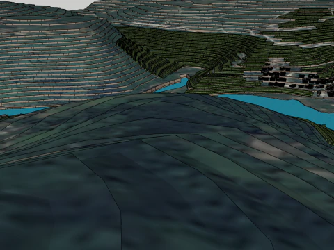 Terraced fields and reservoirs 3D Model