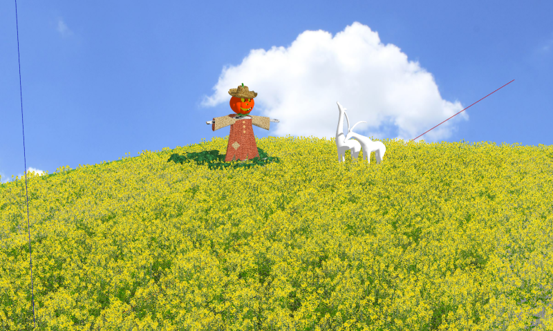 Cielo blu nuvole bianche fiori di colza spaventapasseri Modello 3D .c4d .max .obj .3ds .fbx .stl .blend 