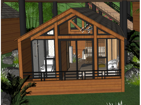 Grupo de casas de madera en familia anfitriona Modelo 3D