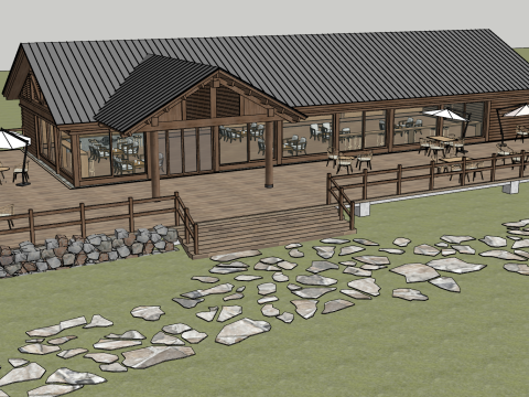 Rumah kayu kecil model SU Model 3D
