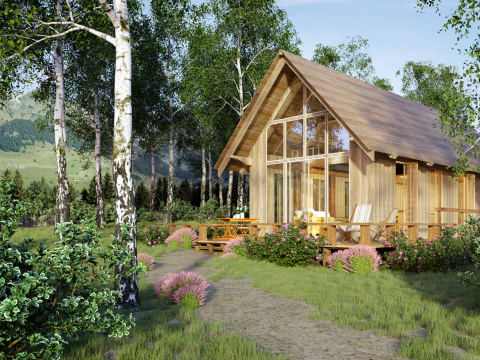 Schönes Holzhaus im Freien 3D Modell