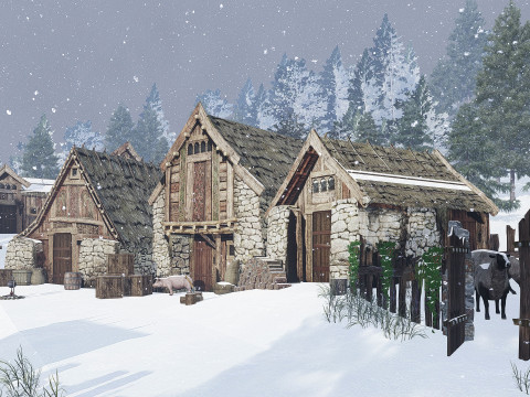 Деревянный дом пейзажный отдых 3D Модель