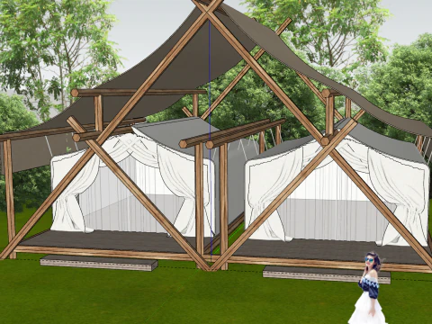Tent Hotel SU Model 3D Model