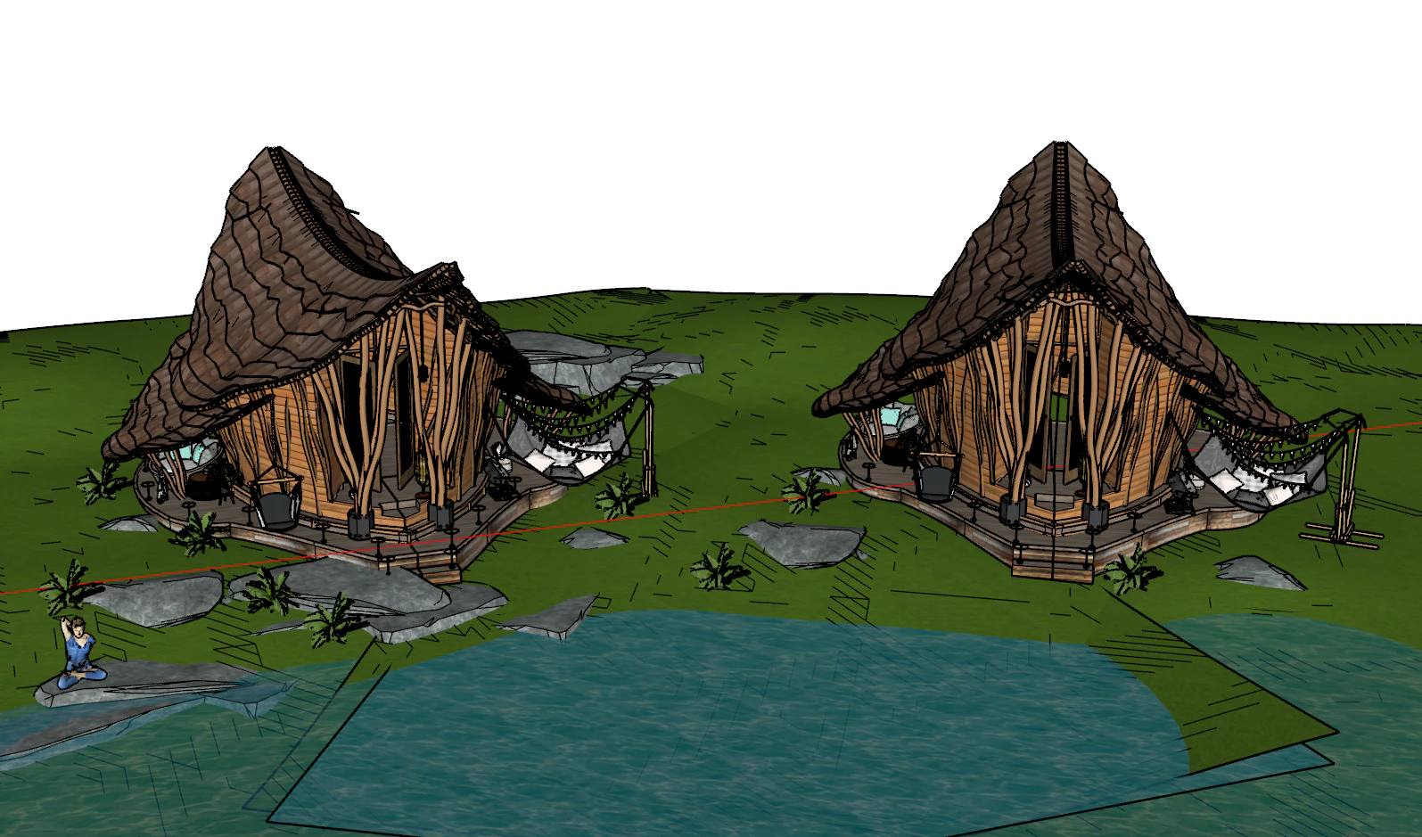Southeast Asian style hotel homestay SU 3D Model .c4d .max .obj .3ds .fbx .stl .blend 