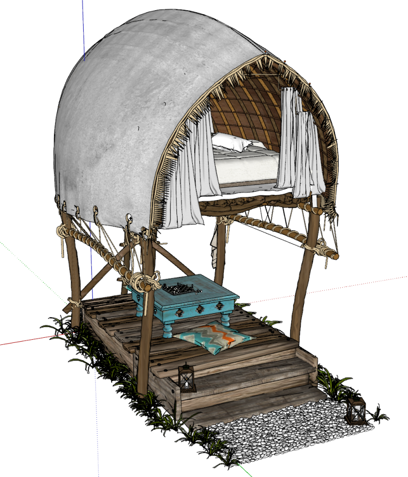 Southeast Asian style stilted house boat shaped house homestay hotel 3D Model .c4d .max .obj .3ds .fbx .stl .blend 