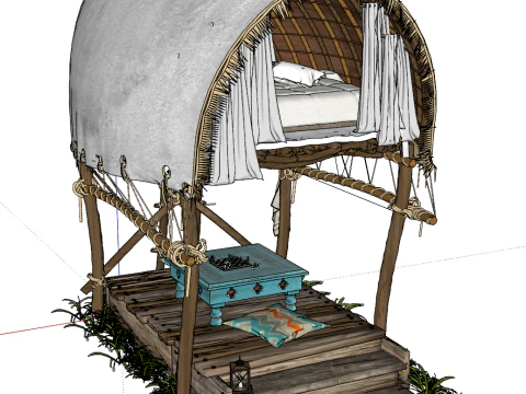 Hotel per famiglie in stile sud-est asiatico, a forma di casa galleggiante su palafitte Modello 3D