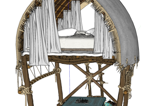 Southeast Asian style stilted house boat shaped house homestay hotel 3D Model