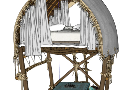 Southeast Asian style stilted house boat shaped house homestay hotel 3D Model