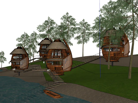 Modern-style homestay hotel exterior SU model 3D Model