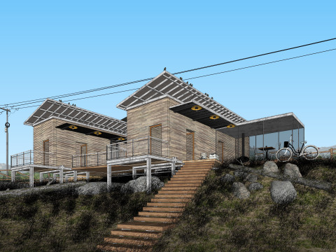 Modello di soggiorno in famiglia in un hotel in stile sud-est asiatico Modello 3D