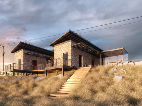 Modello di soggiorno in famiglia in un hotel in stile sud-est asiatico Modello 3D