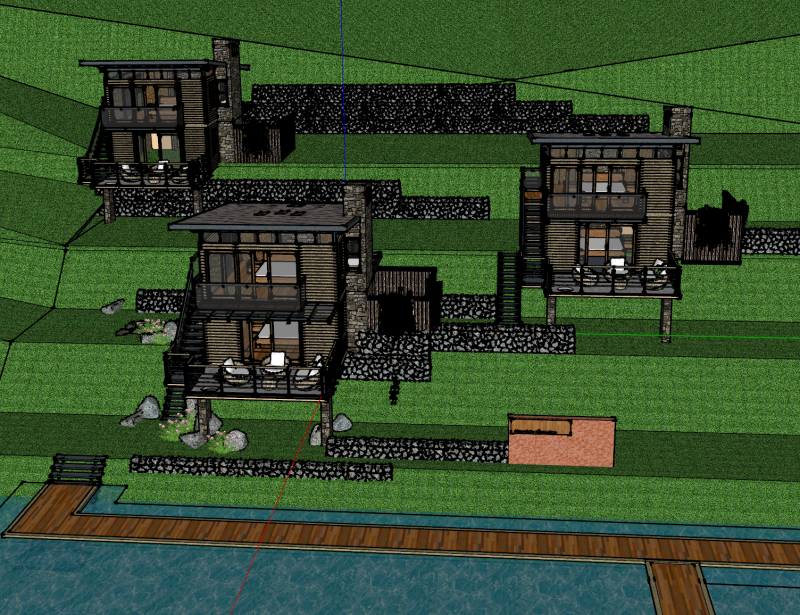 현대 산 목조 주택 홈스테이 건축 SU 모델 3D 모델 .c4d .max .obj .3ds .fbx .stl .blend