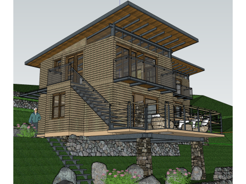 현대 산 목조 주택 홈스테이 건축 SU 모델 3D 모델