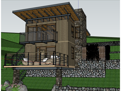 현대 산 목조 주택 홈스테이 건축 SU 모델 3D 모델