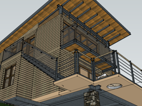 현대 산 목조 주택 홈스테이 건축 SU 모델 3D 모델