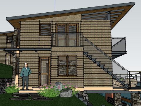 현대 산 목조 주택 홈스테이 건축 SU 모델 3D 모델