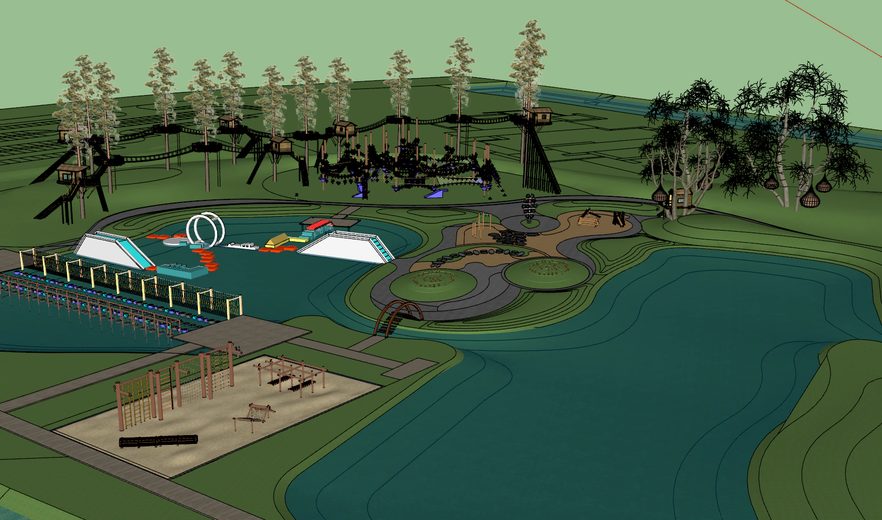 Modern Park Landscape SU Model 3D Model .c4d .max .obj .3ds .fbx .stl .blend 