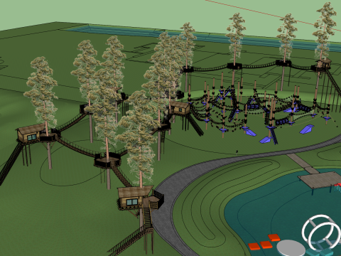 Modern Park Manzarası SU Modeli 3D Model