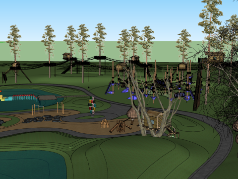 Modern Park Manzarası SU Modeli 3D Model
