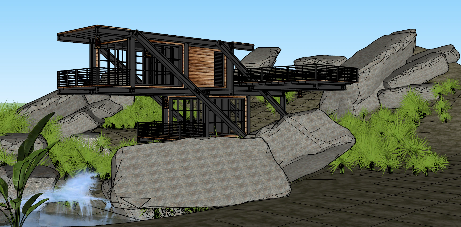 Modern Ecological Wooden House Villa SU Model 3D Model .c4d .max .obj .3ds .fbx .stl .blend 