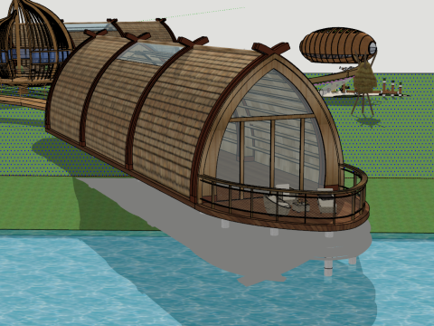 Modern Ecotourism Boathouse Hotel Homestay Leisure Wetland Waterfront Boathouse Forest Resort Hotel 3D Model