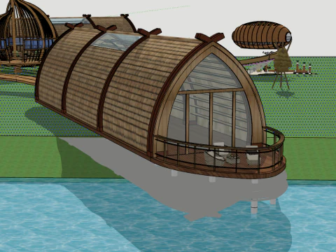 Modern Ecotourism Boathouse Hotel Homestay Leisure Wetland Waterfront Boathouse Forest Resort Hotel 3D Model