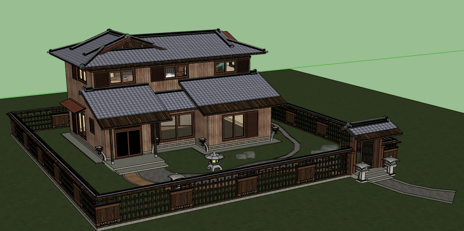 Antique exquisite Zen style wooden house 3D Model .c4d .max .obj .3ds .fbx .stl .blend