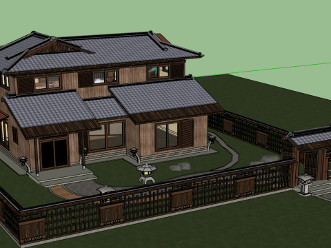 Maison en bois antique de style zen exquis Modèle 3D