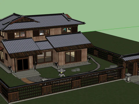 Maison en bois antique de style zen exquis Modèle 3D