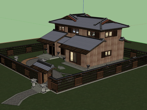 प्राचीन उत्तम ज़ेन शैली का लकड़ी का घर 3D मॉडल
