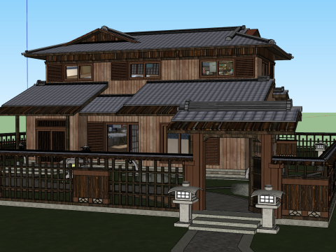 प्राचीन उत्तम ज़ेन शैली का लकड़ी का घर 3D मॉडल