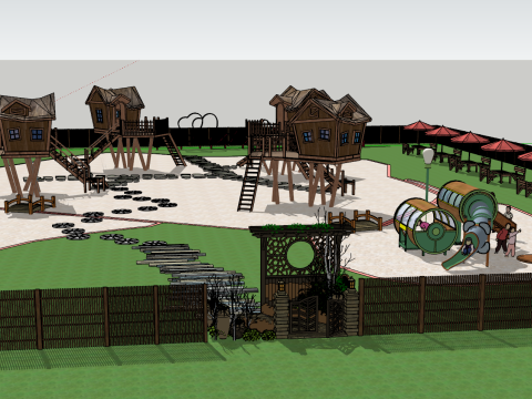 목조 주택 홈스테이 목조 주택 안뜰 어린이 야외 활동 공원 3D 모델