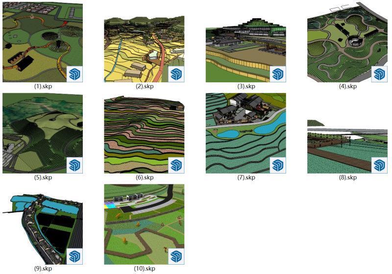 10 modelli di campi terrazzati, giardini da tè, soggiorni in famiglia, resort per il tempo libero Modello 3D .c4d .max .obj .3ds .fbx .stl .blend