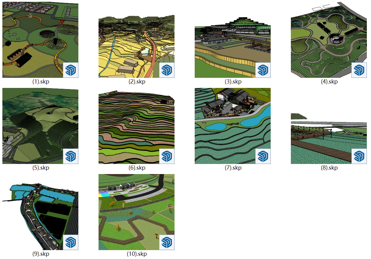 10 models of terraced fields tea gardens homestays leisure resorts 3D Model .c4d .max .obj .3ds .fbx .stl .blend 
