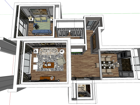 Decoración interior del hogar, escena de toda la casa, una habitación. Modelo 3D