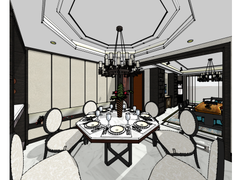 Kapalı ev dekorasyonu tam ev sahnesi 3D Model