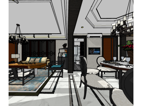 Kapalı ev dekorasyonu tam ev sahnesi 3D Model