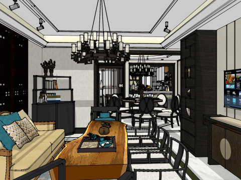 Kapalı ev dekorasyonu tam ev sahnesi 3D Model