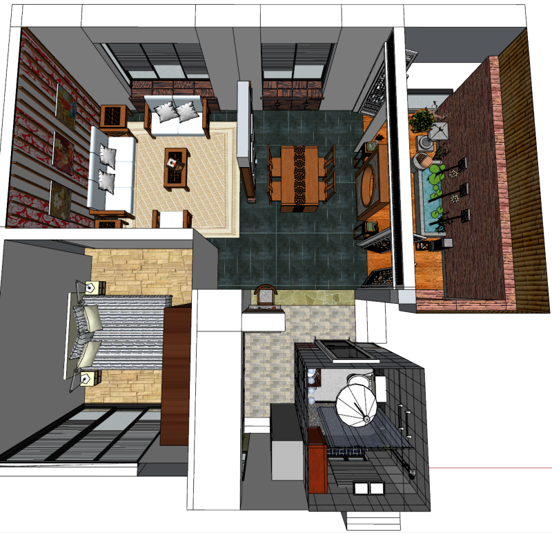 Detailed interior decoration and whole house scene 3D Model .c4d .max .obj .3ds .fbx .stl .blend 