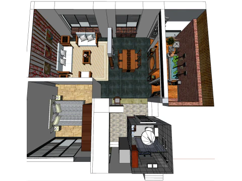 Gedetailleerde interieurdecoratie en sc&egrave;ne van het hele huis 3D Model