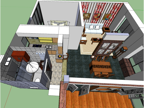 Detailed interior decoration and whole house scene 3D Model