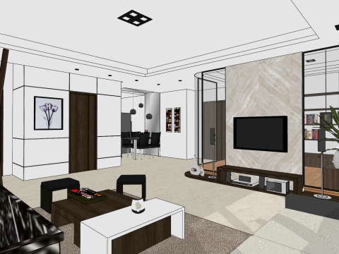 Detailed indoor home decoration full house scene SU model 3D Model
