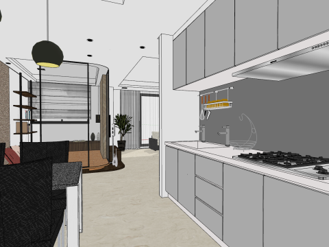 Detailed indoor home decoration full house scene SU model 3D Model