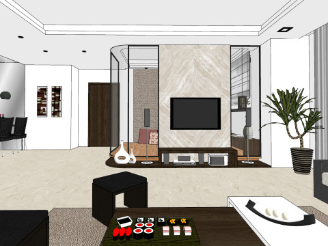 Detailed indoor home decoration full house scene SU model 3D Model