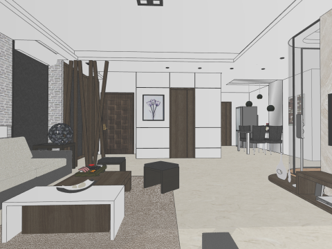 Detailed indoor home decoration full house scene SU model 3D Model