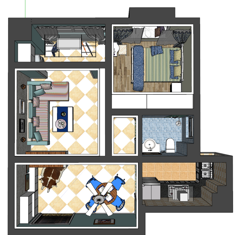 विस्तृत इनडोर घर सजावट पूरे घर का दृश्य मॉडल 3D मॉडल .c4d .max .obj .3ds .fbx .stl .blend 