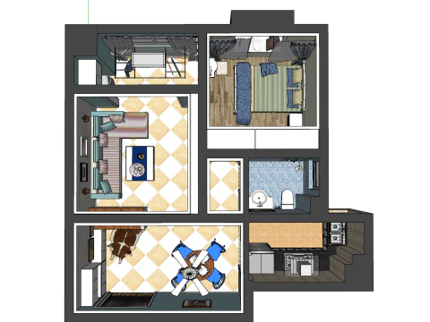 Mod&egrave;le d&eacute;taill&eacute; de sc&egrave;ne de maison enti&egrave;re, d&eacute;coration int&eacute;rieure de la maison Modèle 3D